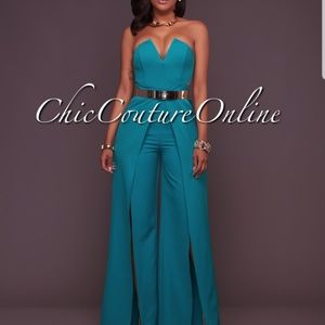 Jaiden Green Wide Slit Legs Jumpsuit